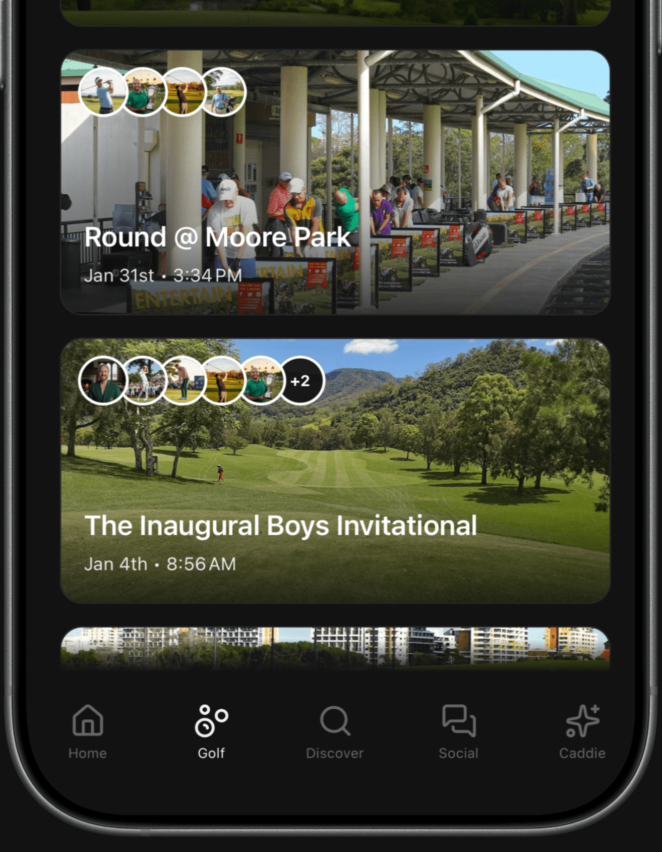 On Tour events screen showing upcoming rounds