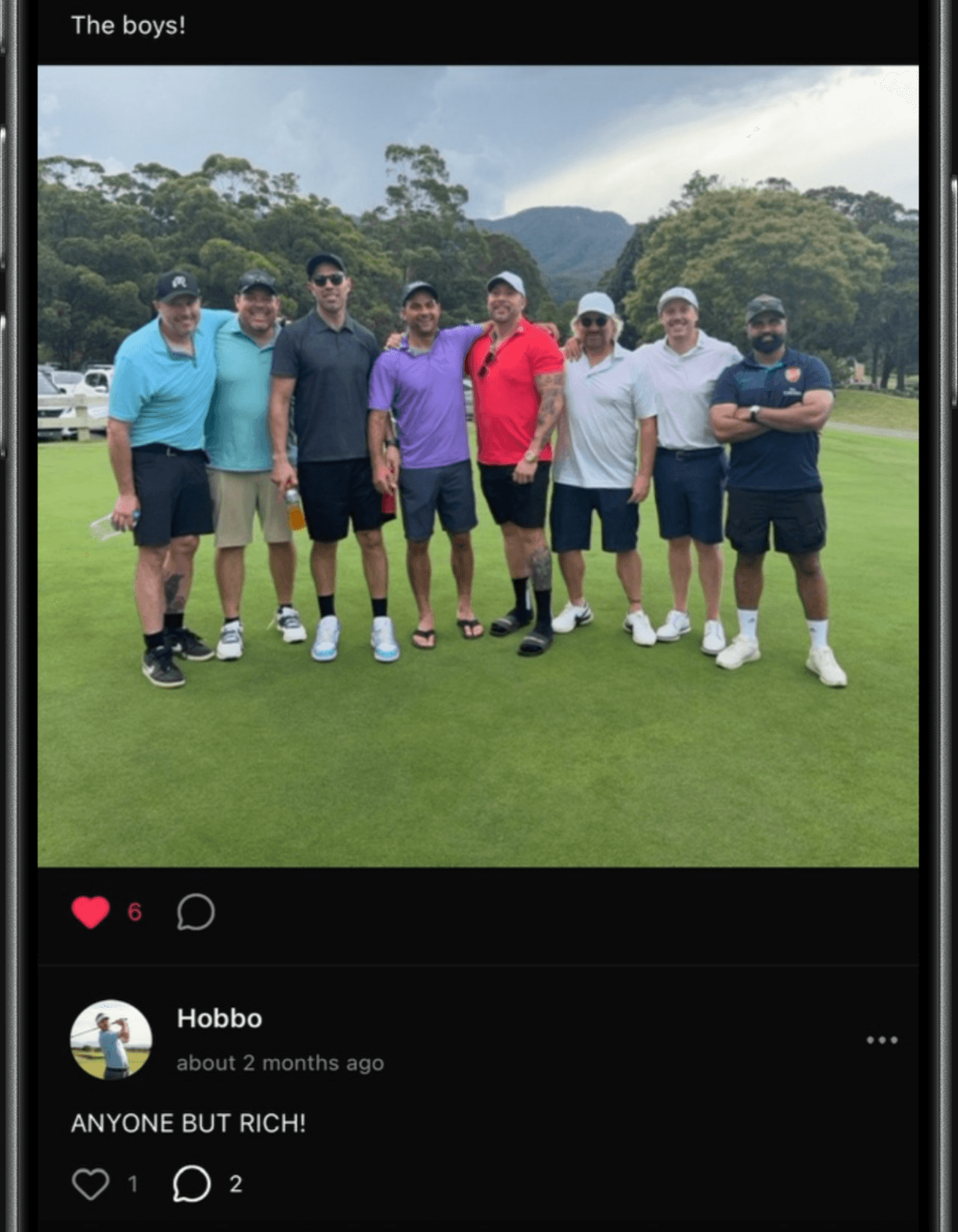 On Tour social feed showing friends' rounds and banter